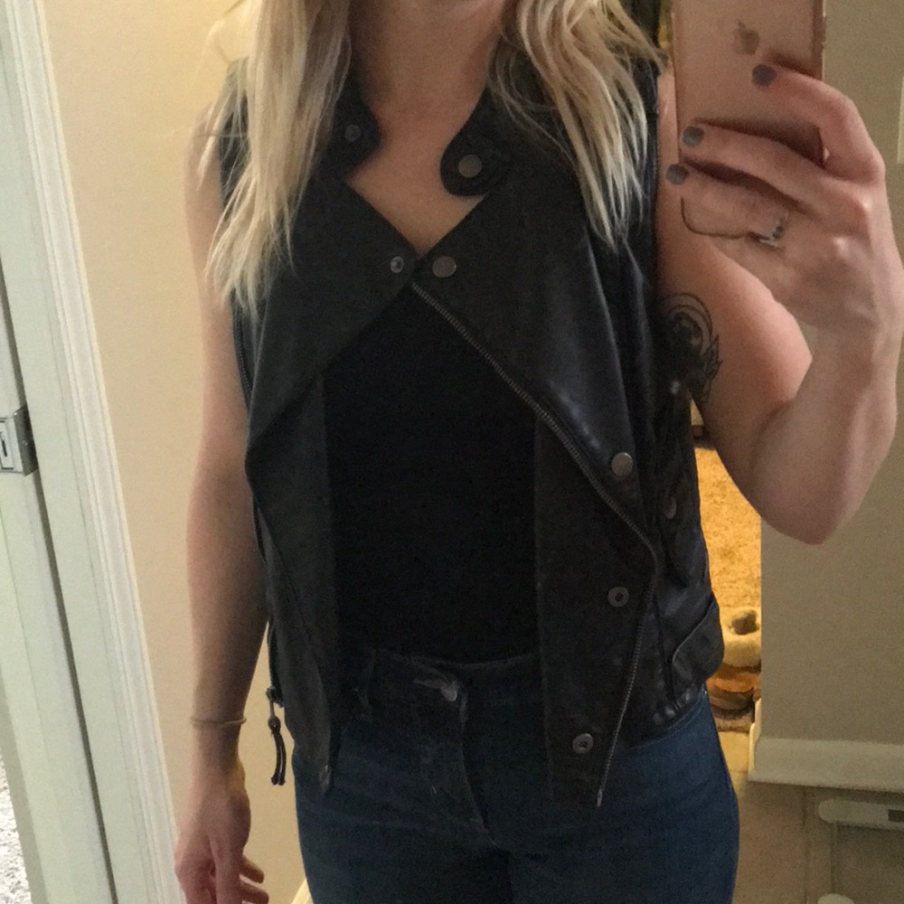 Vegan leather moto chick biker vest jacket